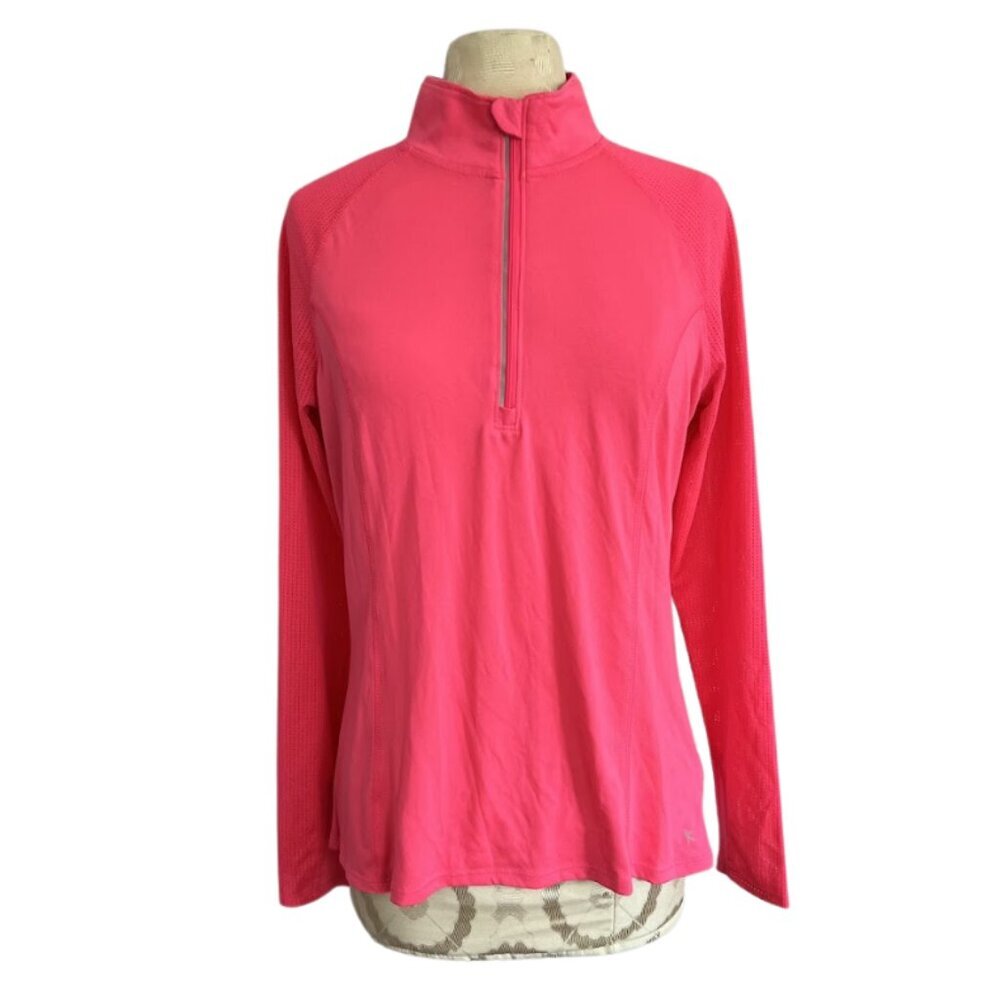 Danskin Now Women Size M (8-10) Hot Pink Long Sleeve Top Semi Fitted 1/3 Zip
